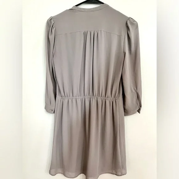 Taupe Ruffle Detail Work Dress with Tie Waist - Picture 2 of 3